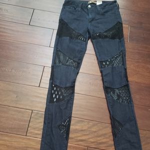 Dark Denim Jeans with lace inserts